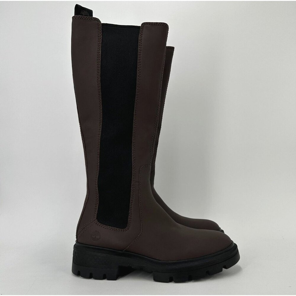 Timberland Women's Cortina Valley Brown Leather Tall Riding Boots sz 7 Lug Sole